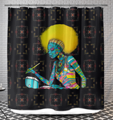 Detailed view of Floral Fusion Shower Curtain's vibrant floral pattern.